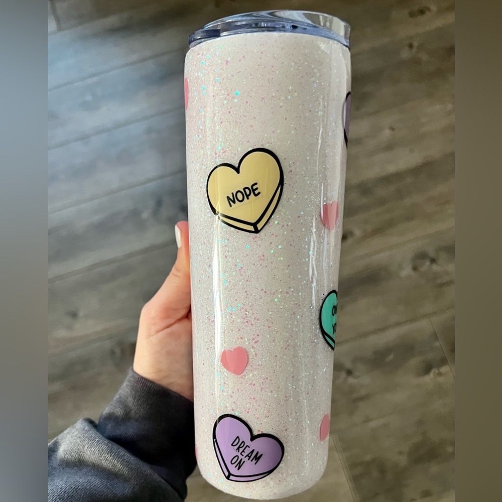 Candy Hearts Glitter Tumbler